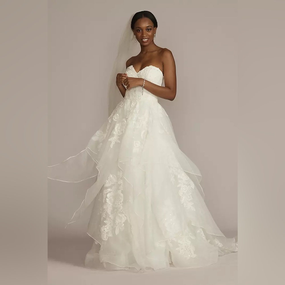 Oleg Cassini Tiered Floral Ball Gown Ivory Wedding Dress (Size 4) Sample Sale